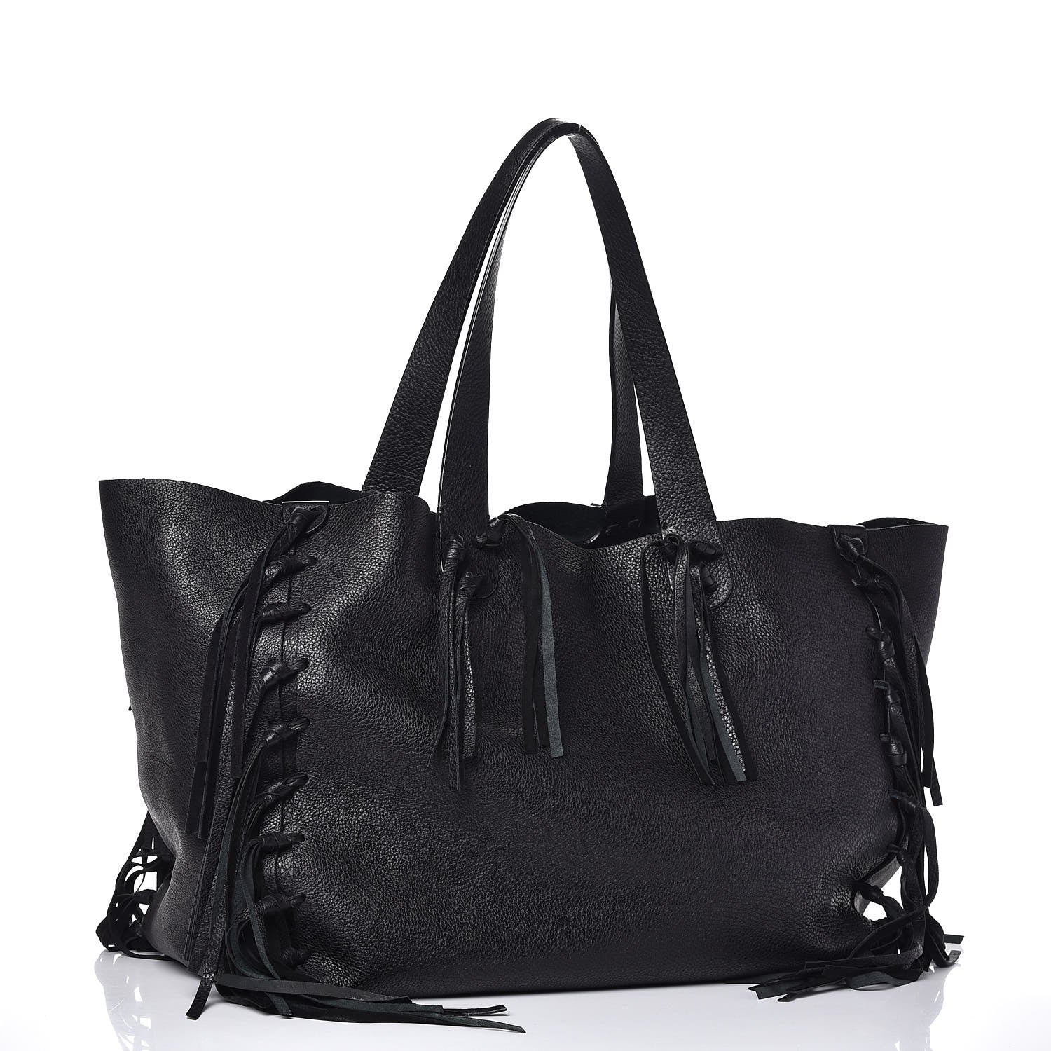 Valentino Garavani Grained Calfskin C-Rockee Fringe Tote Black 3 of 12