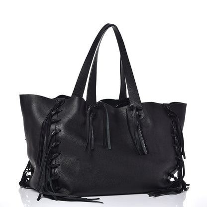 Valentino Garavani Grained Calfskin C-Rockee Fringe Tote Black 3 of 12