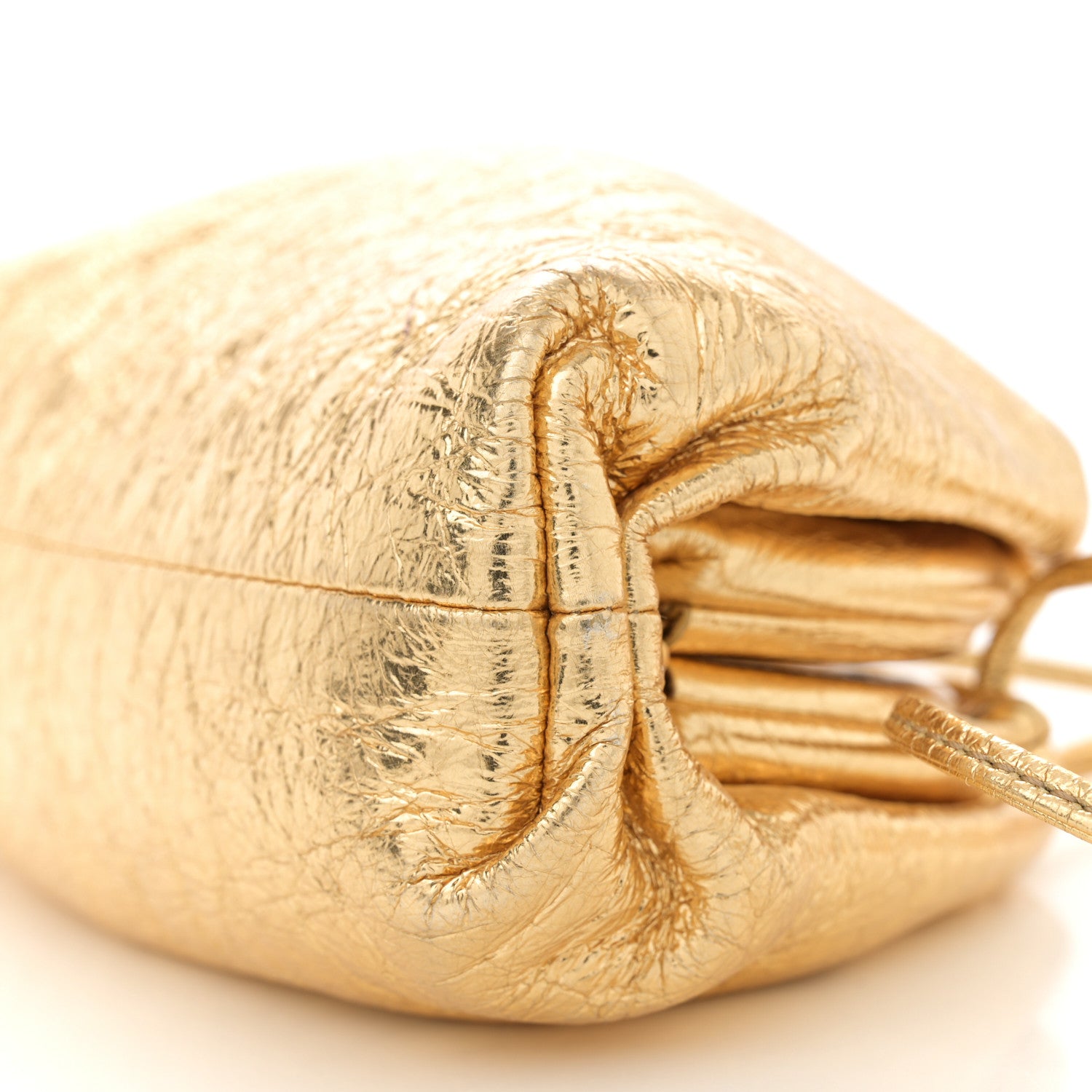 Bottega Veneta Metallic Crinkled Lambskin The Mini Pouch Oro