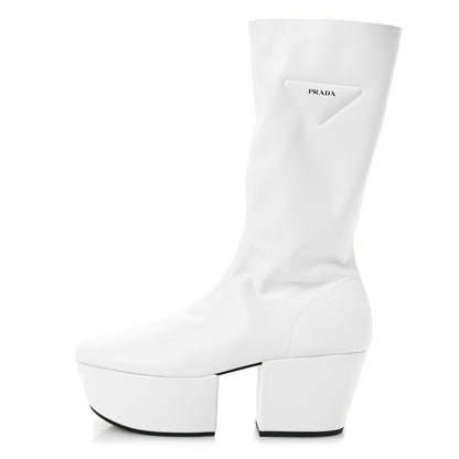 Prada Nappa Tech Logo 70mm Platform Boots 38.5 White 1 of 9