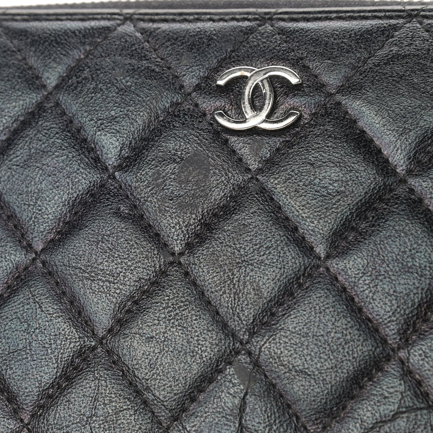 Calfskin Quilted Large Zip Around Organizer Wallet Black