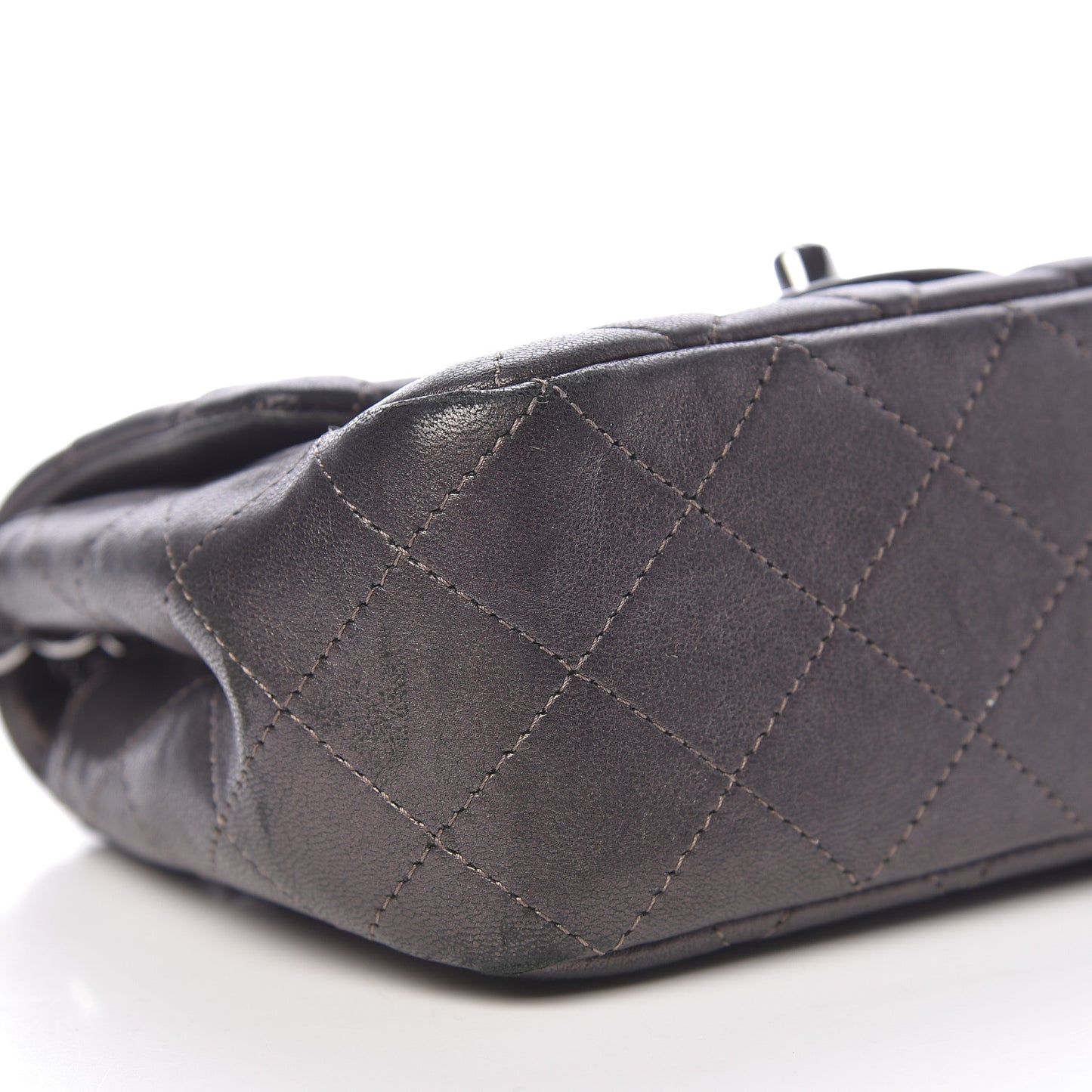 Metallic Lambskin Quilted Mini Square Flap Grey