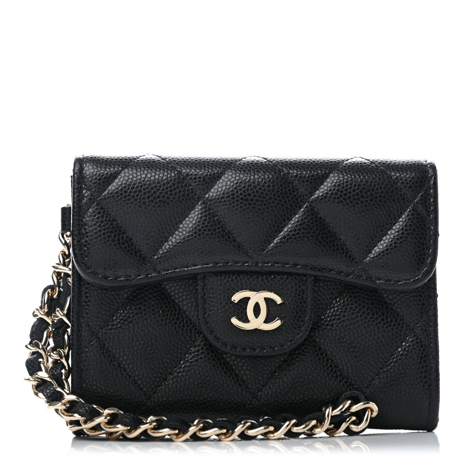 Chanel Caviar Quilted Flap Card Holder Chain Wristlet Black 1 of 8