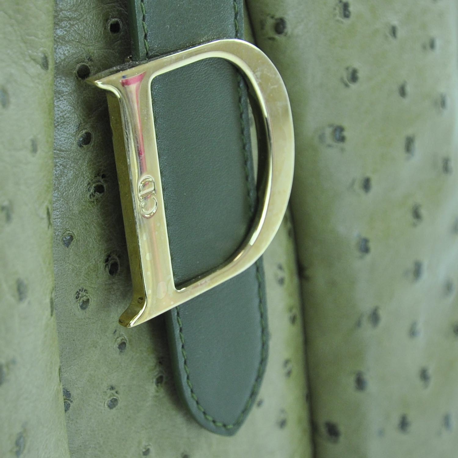 Christian Dior Ostrich Saddle Bowler Green 7 of 12