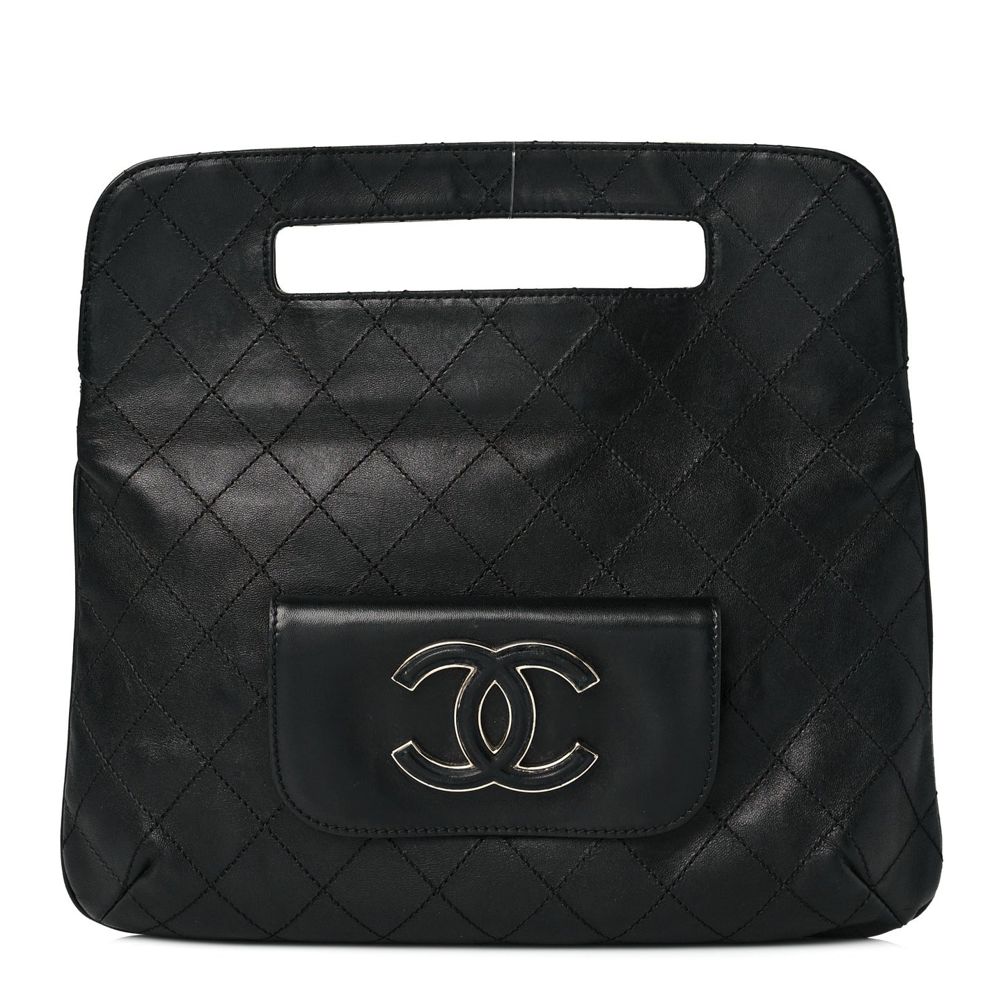 Calfskin Stitched CC Flap Clutch Black