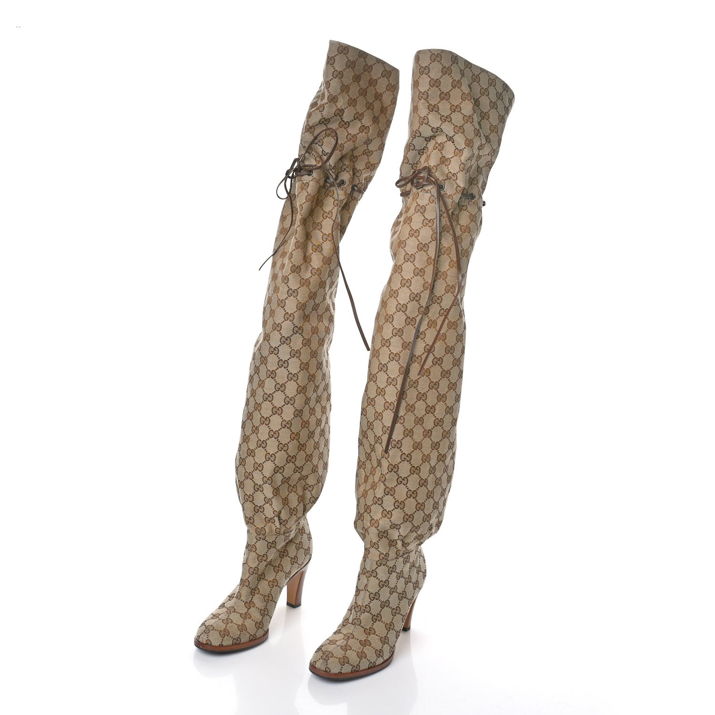 Monogram Over the Knee Boots 37.5 Beige Ebony