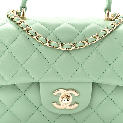 Chanel Lambskin Quilted Mini Top Handle Rectangular Flap Light Green 8 of 12