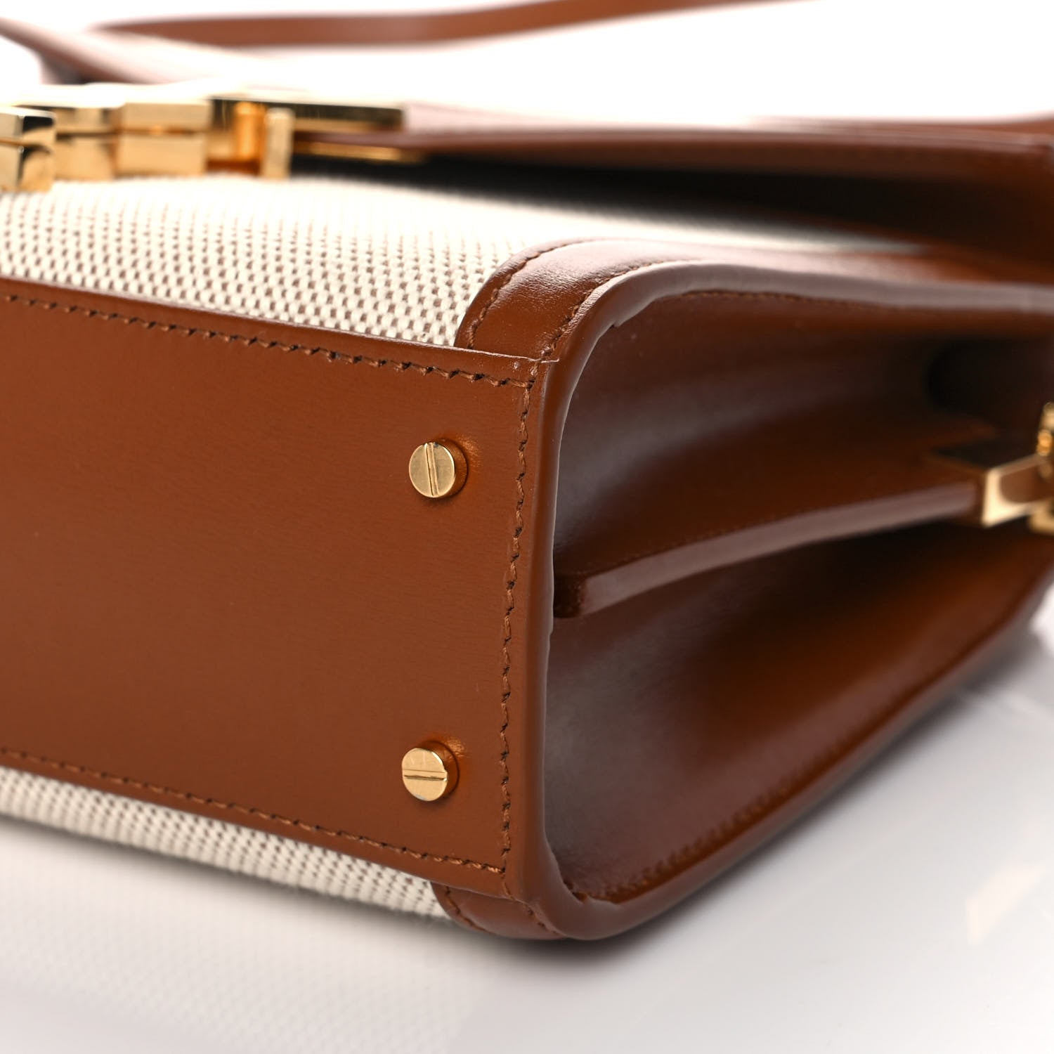 Saint Laurent Canvas Calfskin Mini Classic Monogram Cassandra Top Handle Tan Natural 9 of 10