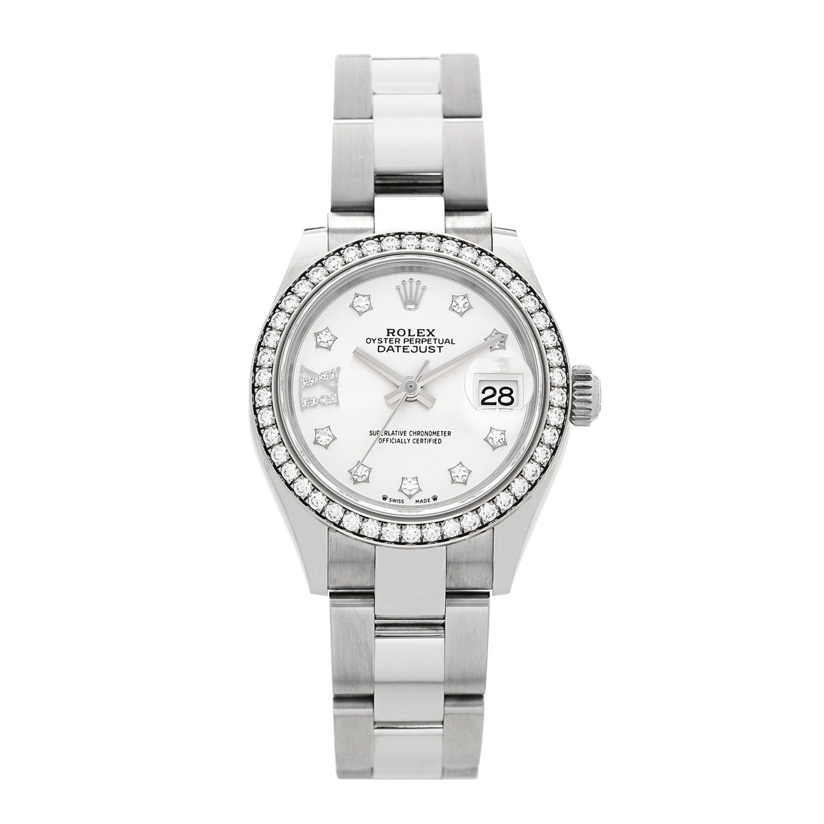 Rolex Stainless Steel 18K White Gold Diamond 28mm Oyster Perpetual Datejust Watch Silver 279384RBR 1 of 5