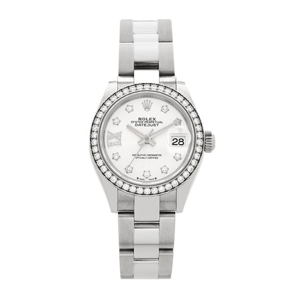 Rolex Stainless Steel 18K White Gold Diamond 28mm Oyster Perpetual Datejust Watch Silver 279384RBR 1 of 5