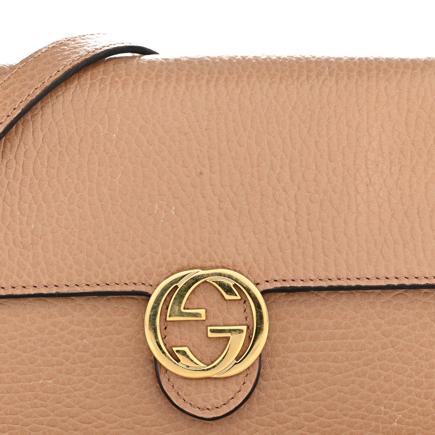 Dollar Calfskin Interlocking G Chain Wallet Camelia