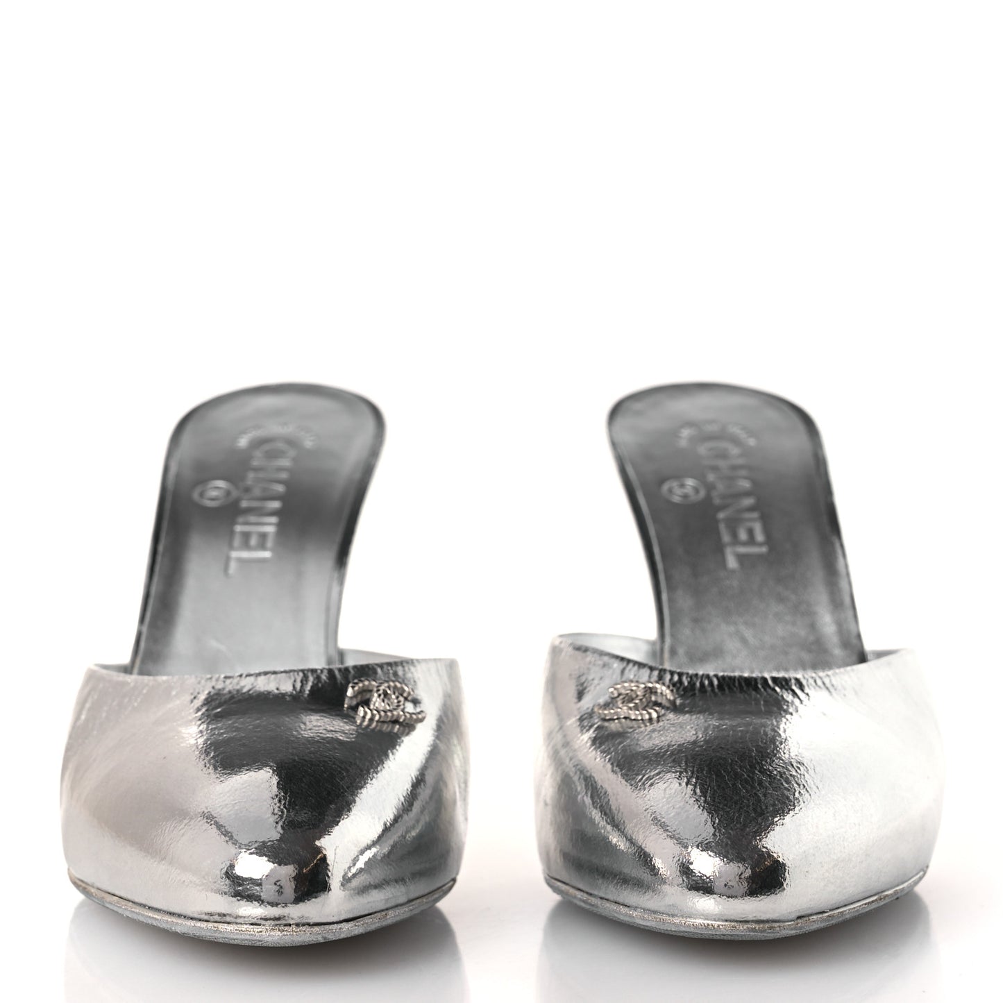 Metallic Goatskin CC Mules 39.5 Silver
