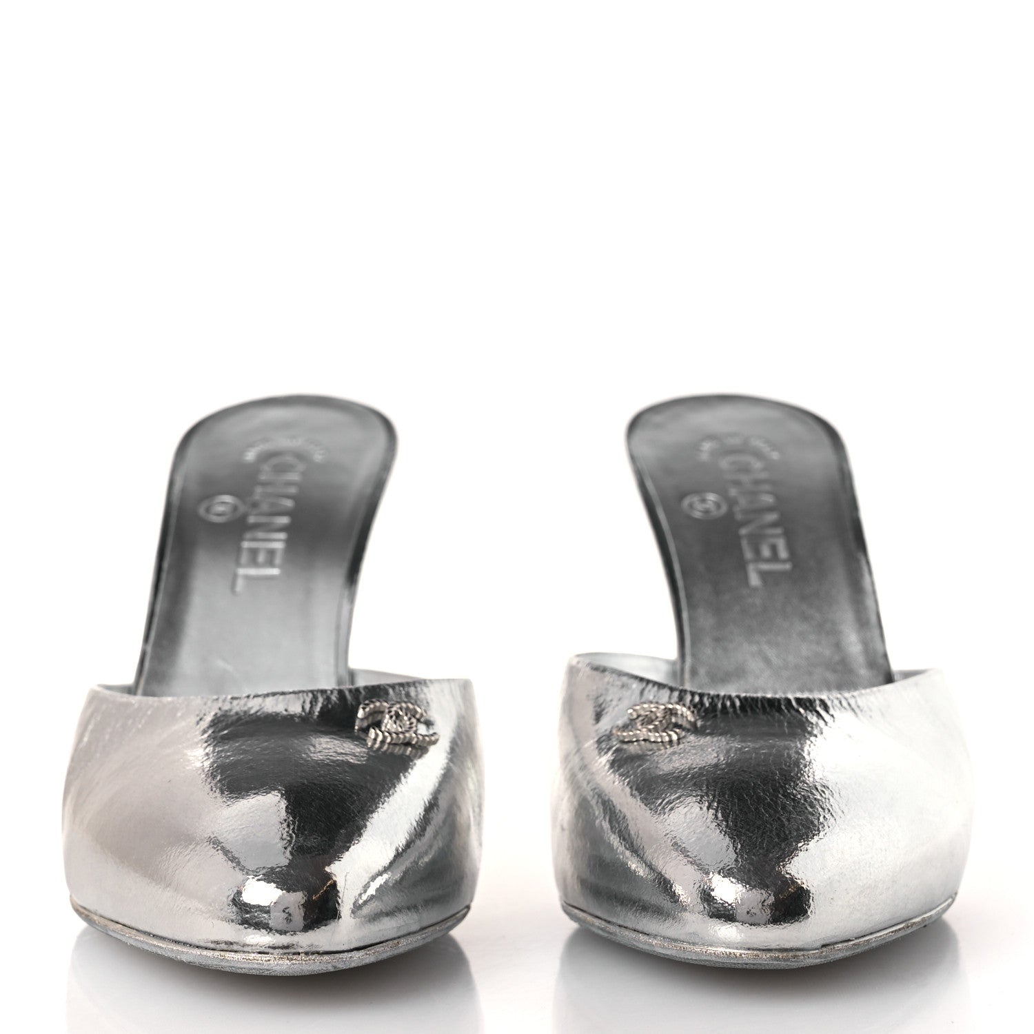 Chanel Metallic Goatskin CC Mules 39.5 Silver 3 of 12