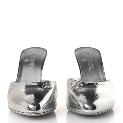 Chanel Metallic Goatskin CC Mules 39.5 Silver 3 of 12