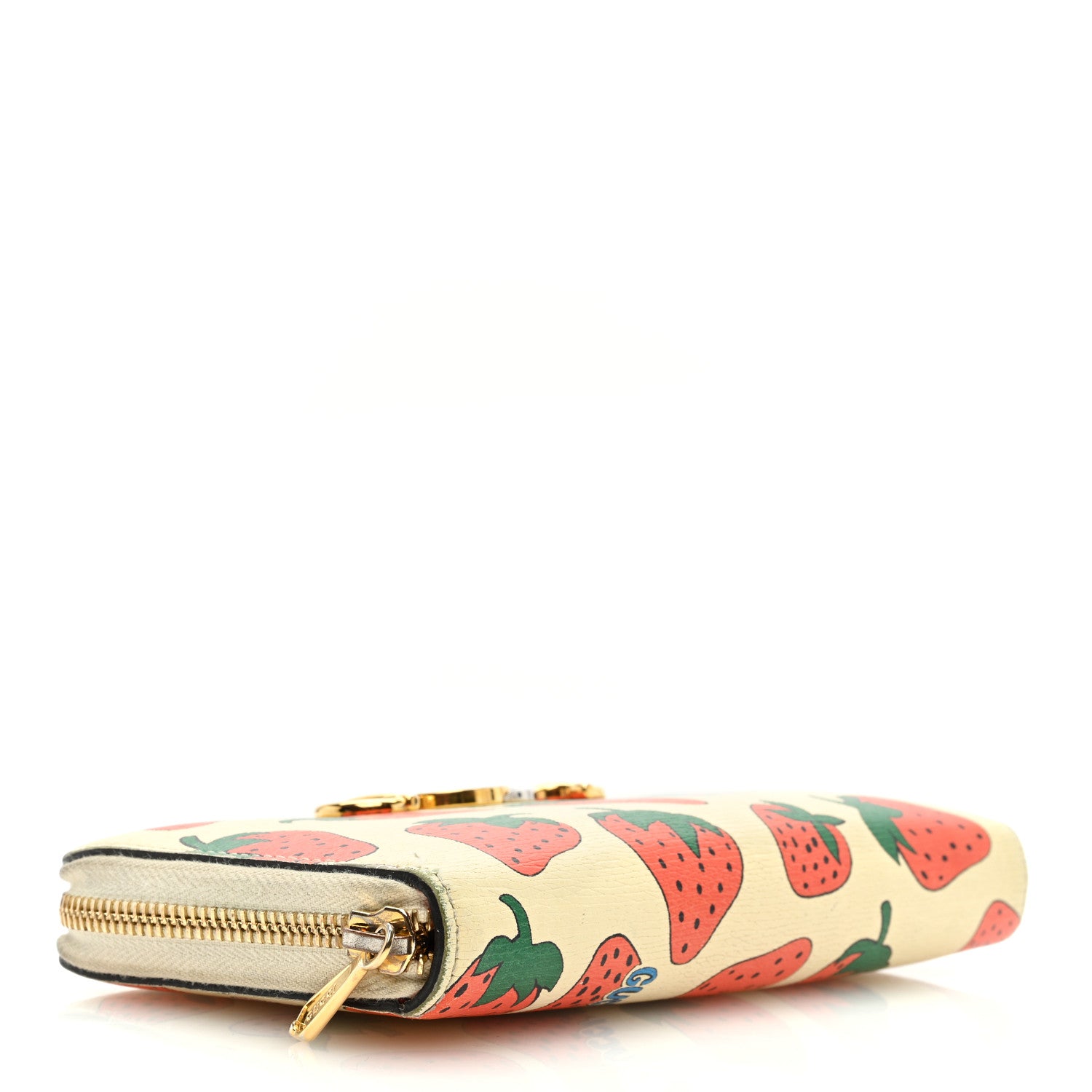 Gucci Grainy Calfskin Strawberry Zumi Zip Around Wallet Ivory Red 4 of 10