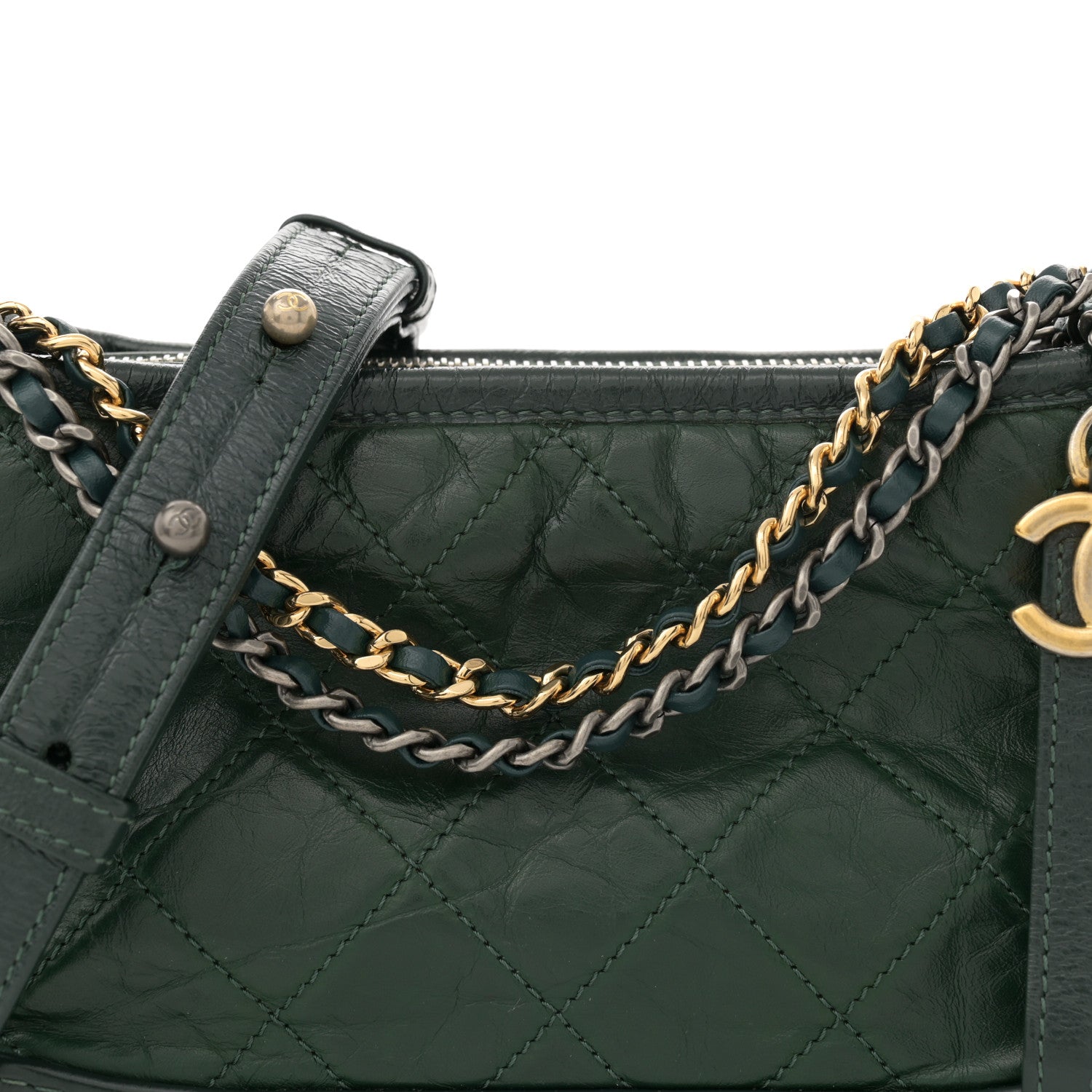 Chanel Aged Calfskin Quilted Small Gabrielle Hobo Dark Green 8 of 12