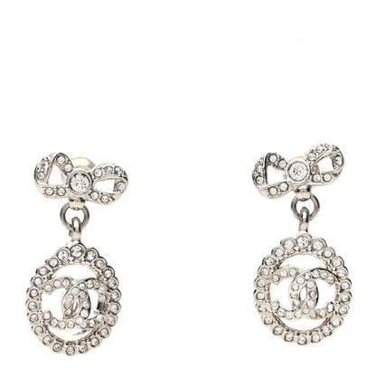Chanel Crystal CC Bow Round Drop Earrings Silver 1 of 5