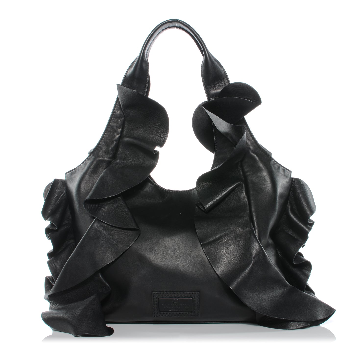 Nappa Leather Ruffled Hobo Black