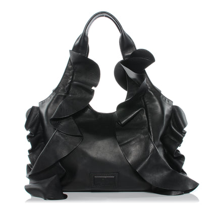 Valentino Garavani Nappa Leather Ruffled Hobo Black 1 of 9