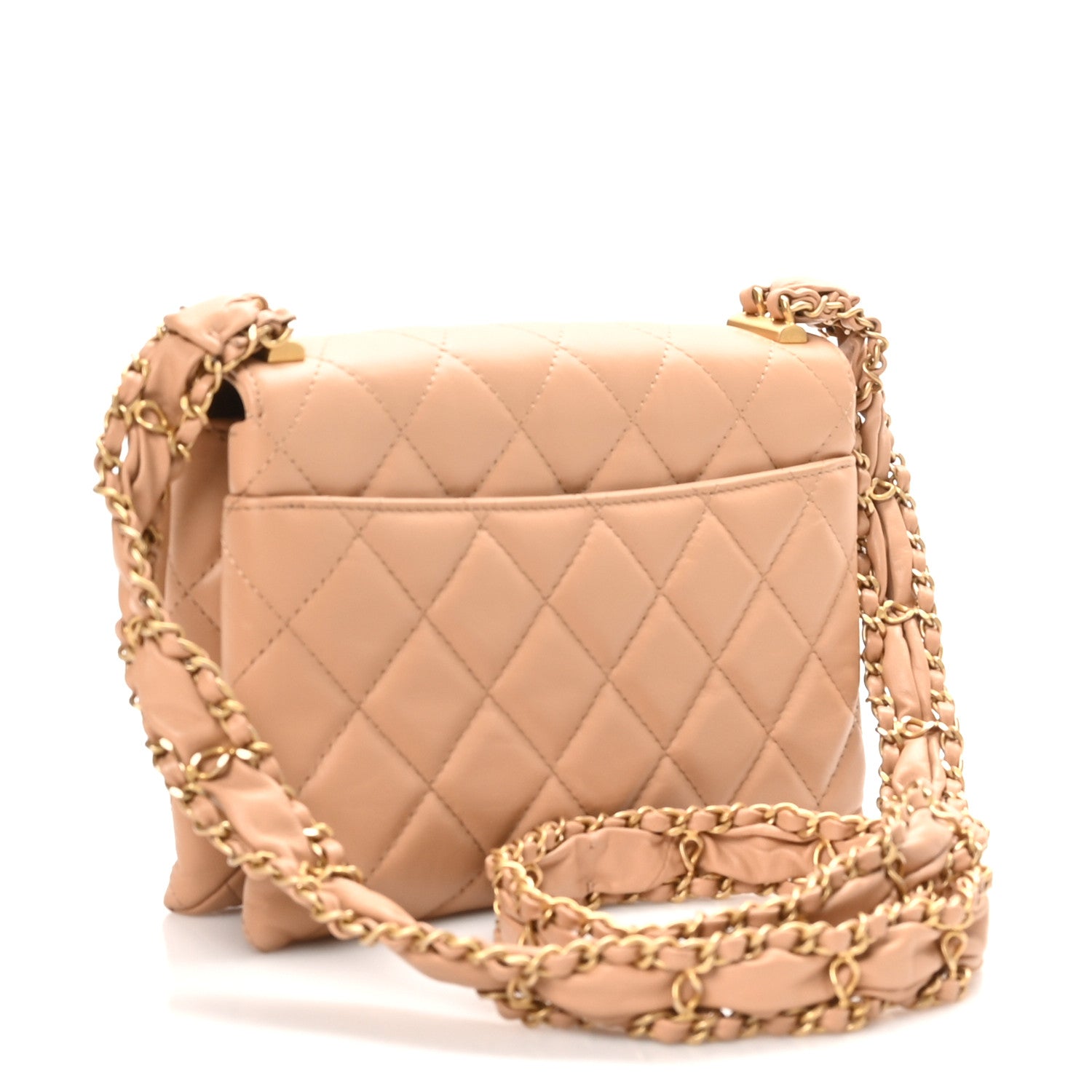 Chanel Crumpled Calfskin Quilted Braided CC Flap Beige 3 of 12