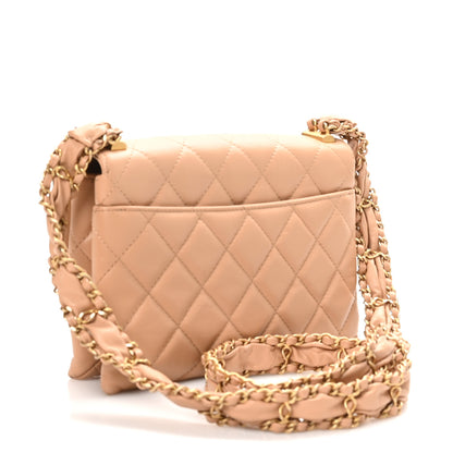 Chanel Crumpled Calfskin Quilted Braided CC Flap Beige 3 of 12