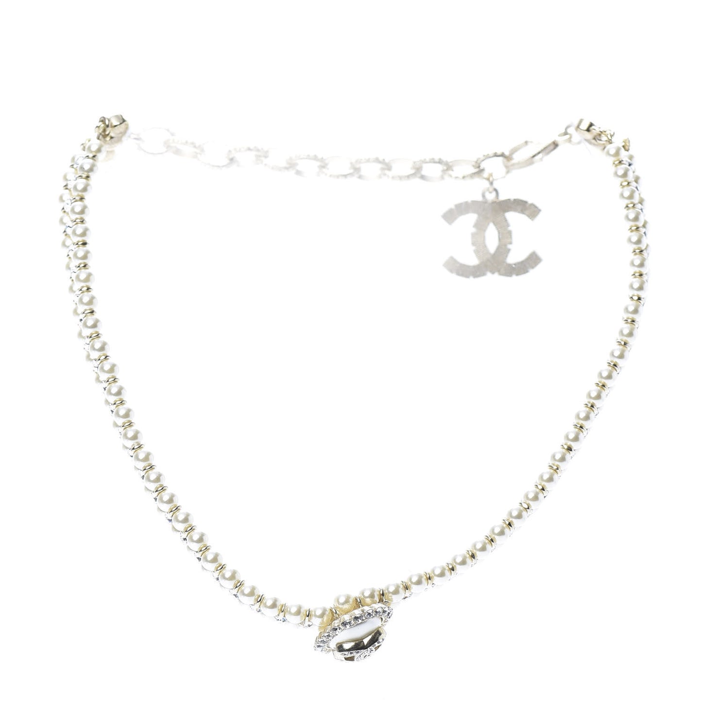 Pearl Crystal CC Choker Necklace Gold