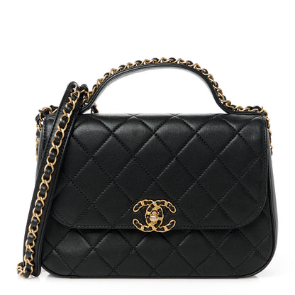 Chanel Lambskin Quilted Chain Infinity Top Handle Flap Black 1 of 10