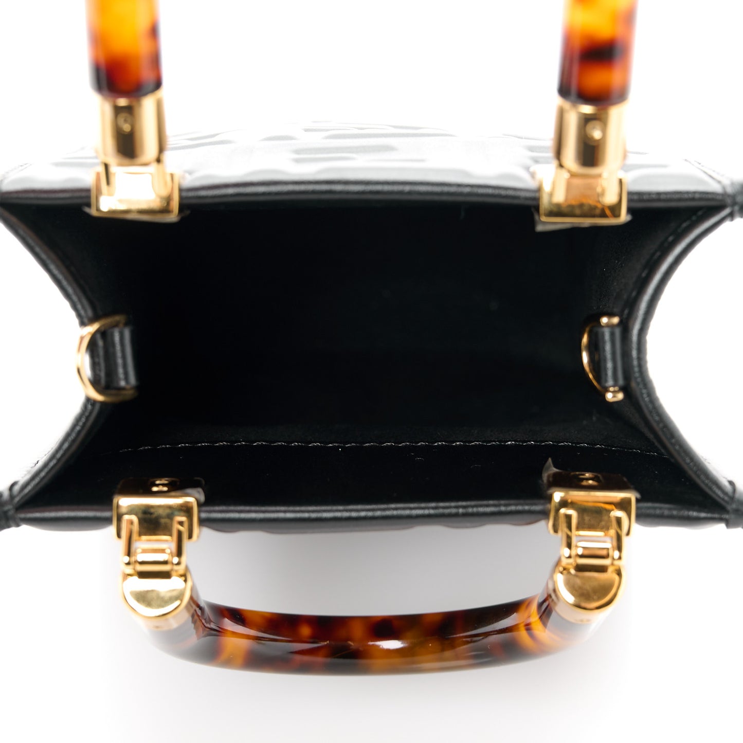 Vitello Plexiglass FF Embossed Mini Fendi Sunshine Shopper Tote Black