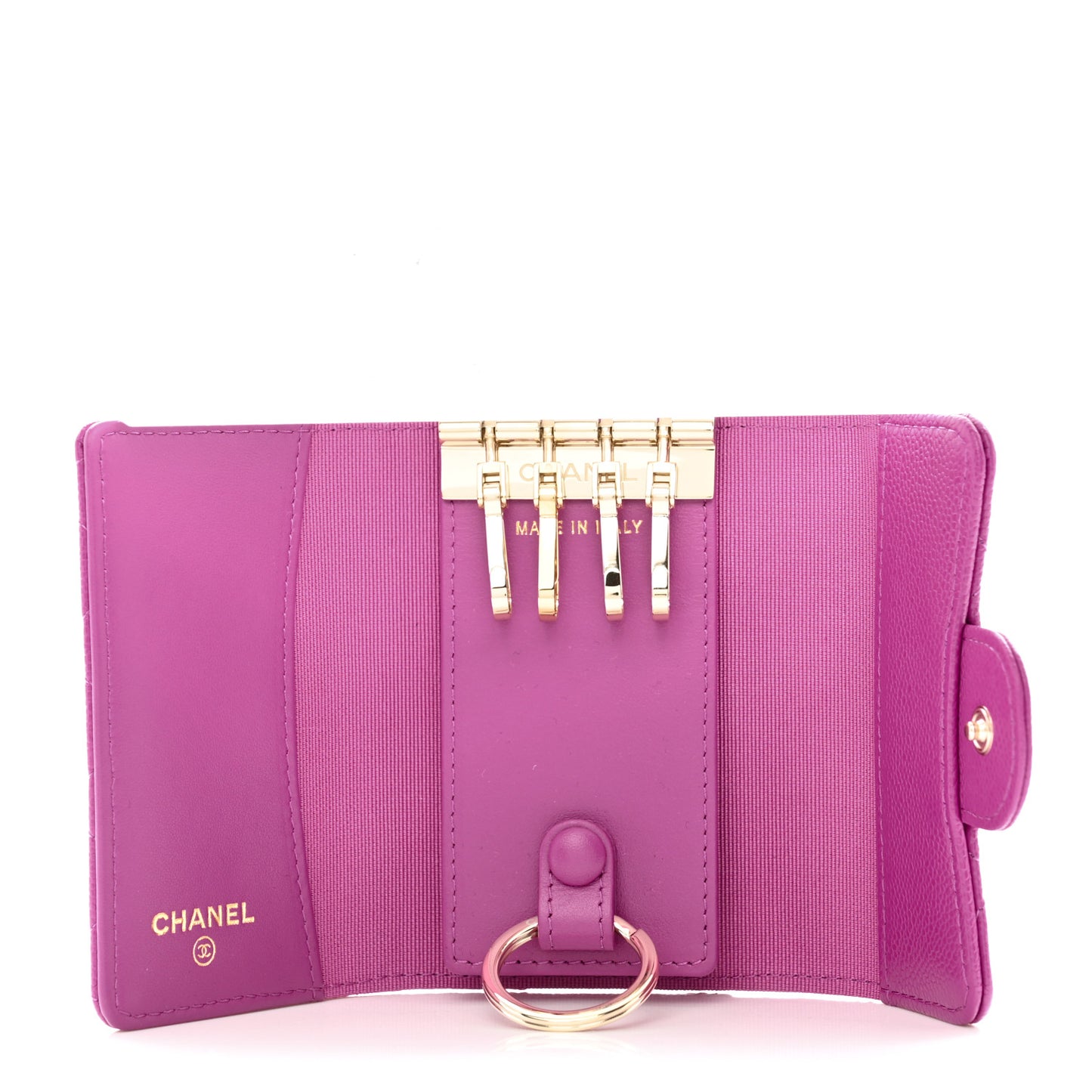 Caviar Quilted Classic 4 Key Holder Wallet Dark Pink