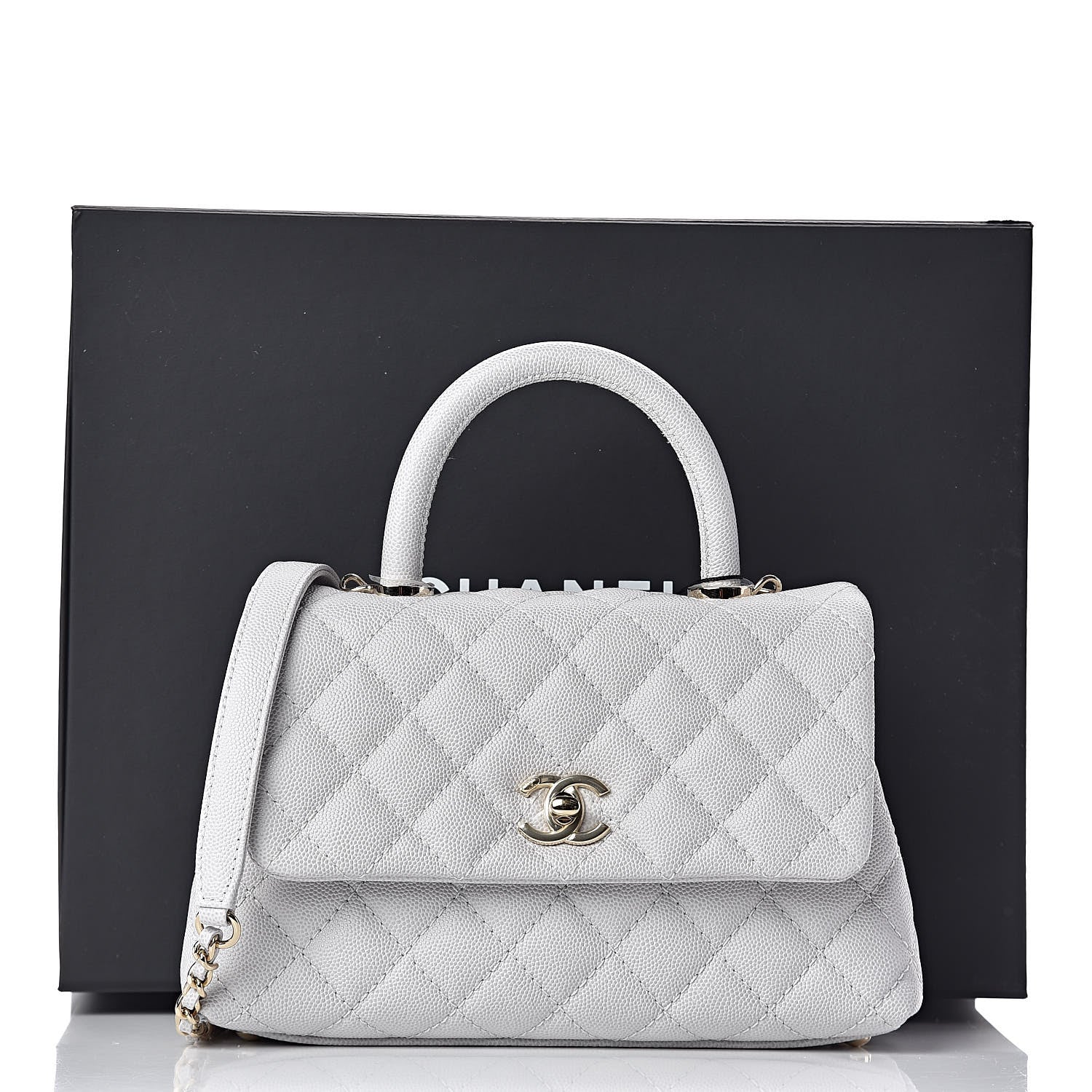 Chanel Caviar Quilted Mini Coco Handle Flap Light Grey 11 of 11