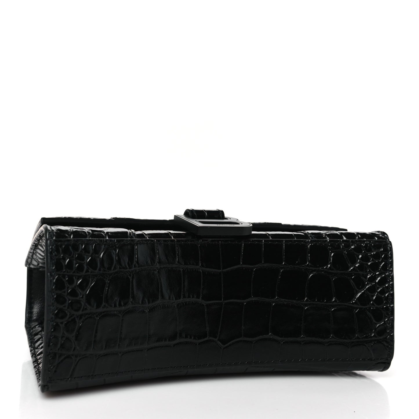 Shiny Calfskin Monochrome Crocodile Embossed Hourglass Top Handle Bag XS Black