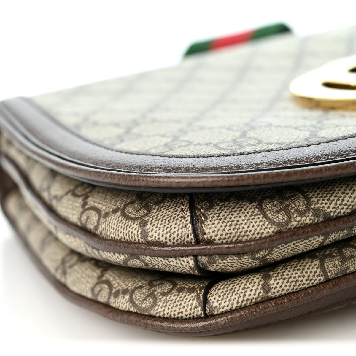 GG Supreme Monogram Textured Dollar Calfskin Web Medium Blondie Top Handle Shoulder Flap Bag Beige Ebony New Acero