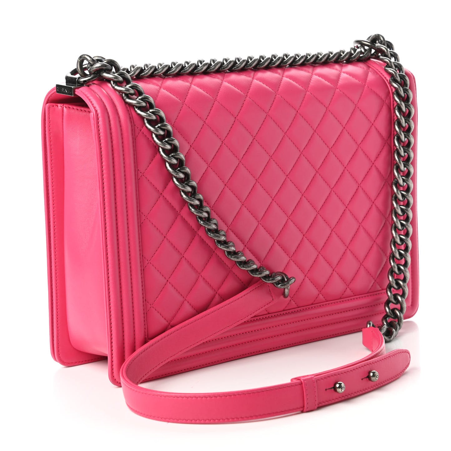 Lambskin Quilted Large Boy Flap Pink