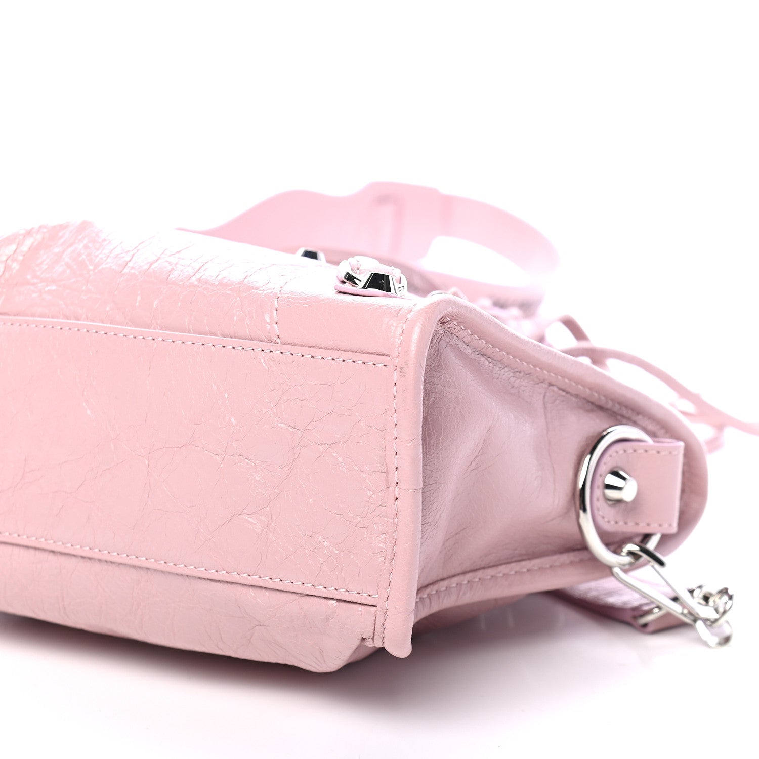 Balenciaga Agneau Classic Silver Hardware Mini City Logo Strap Pale Rose Black 10 of 10