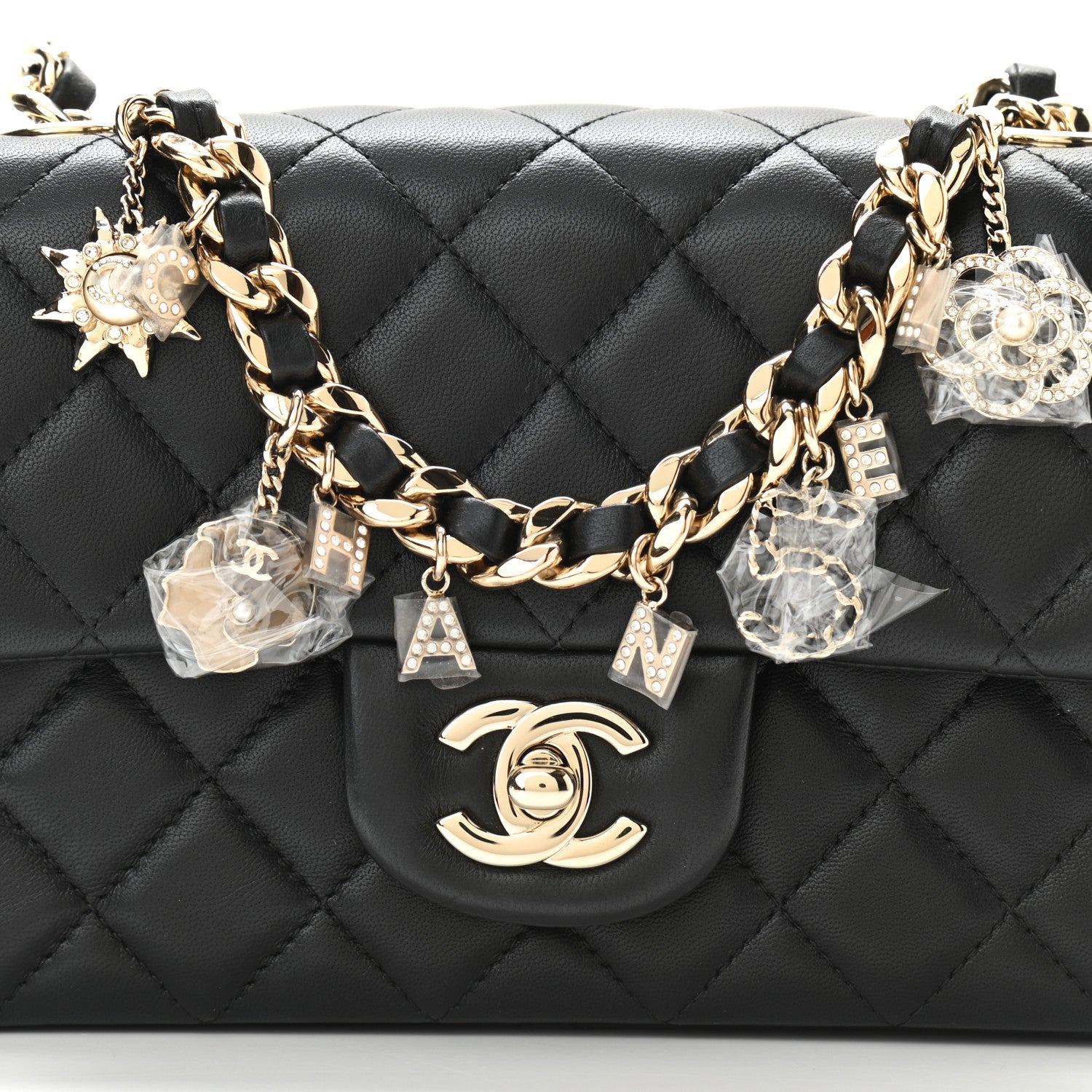 Chanel Lambskin Quilted Mini Coco Charms Rectangular Flap Black 8 of 11