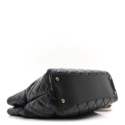 Chanel Calfskin Quilted Large Gold Bar Top Handle Tote Dark Navy Blue 4 of 10