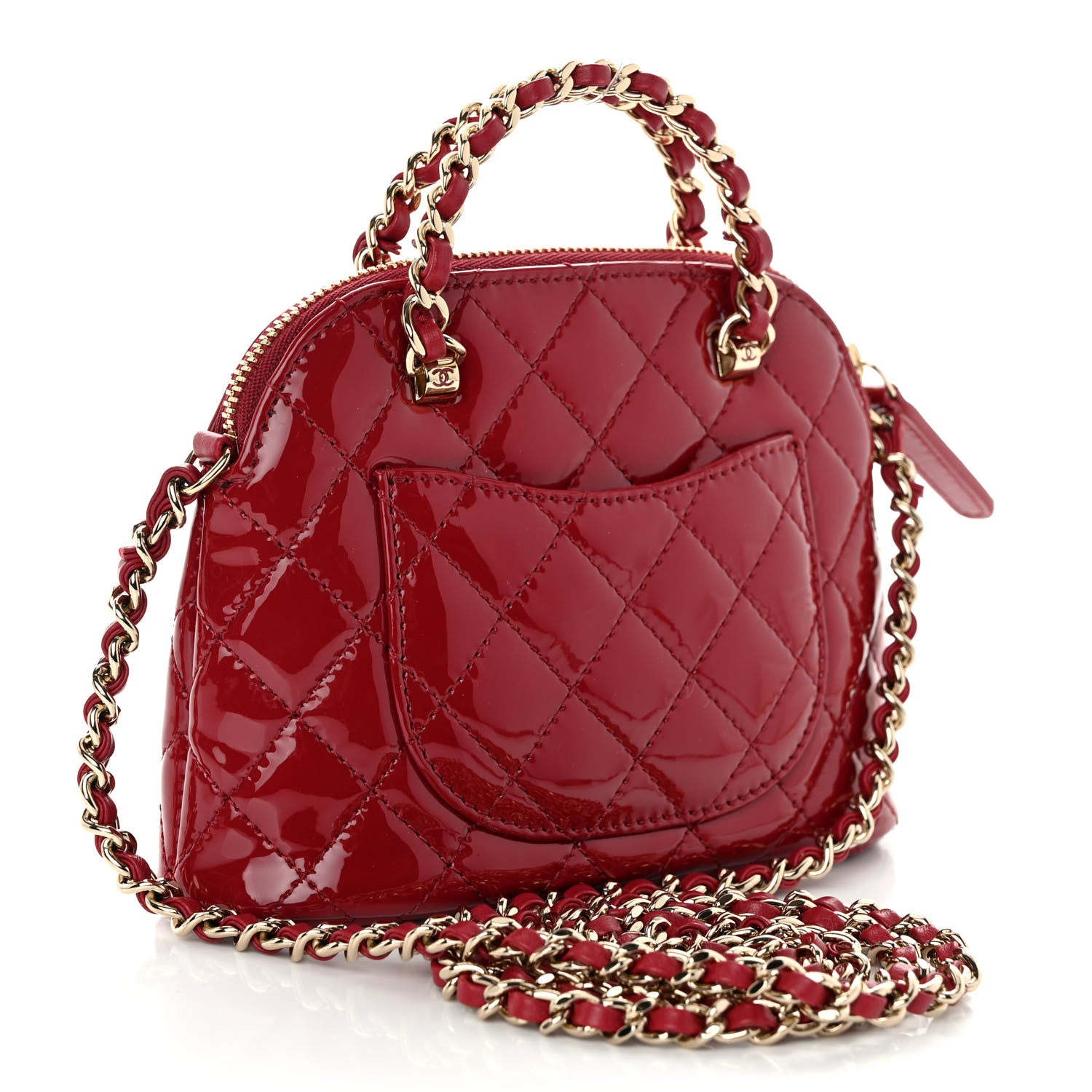 Chanel Patent Calfskin Quilted Shiny Coco Clutch With Chain Red 3 of 10