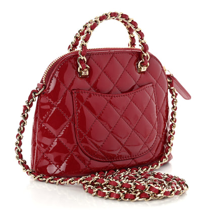 Chanel Patent Calfskin Quilted Shiny Coco Clutch With Chain Red 3 of 10