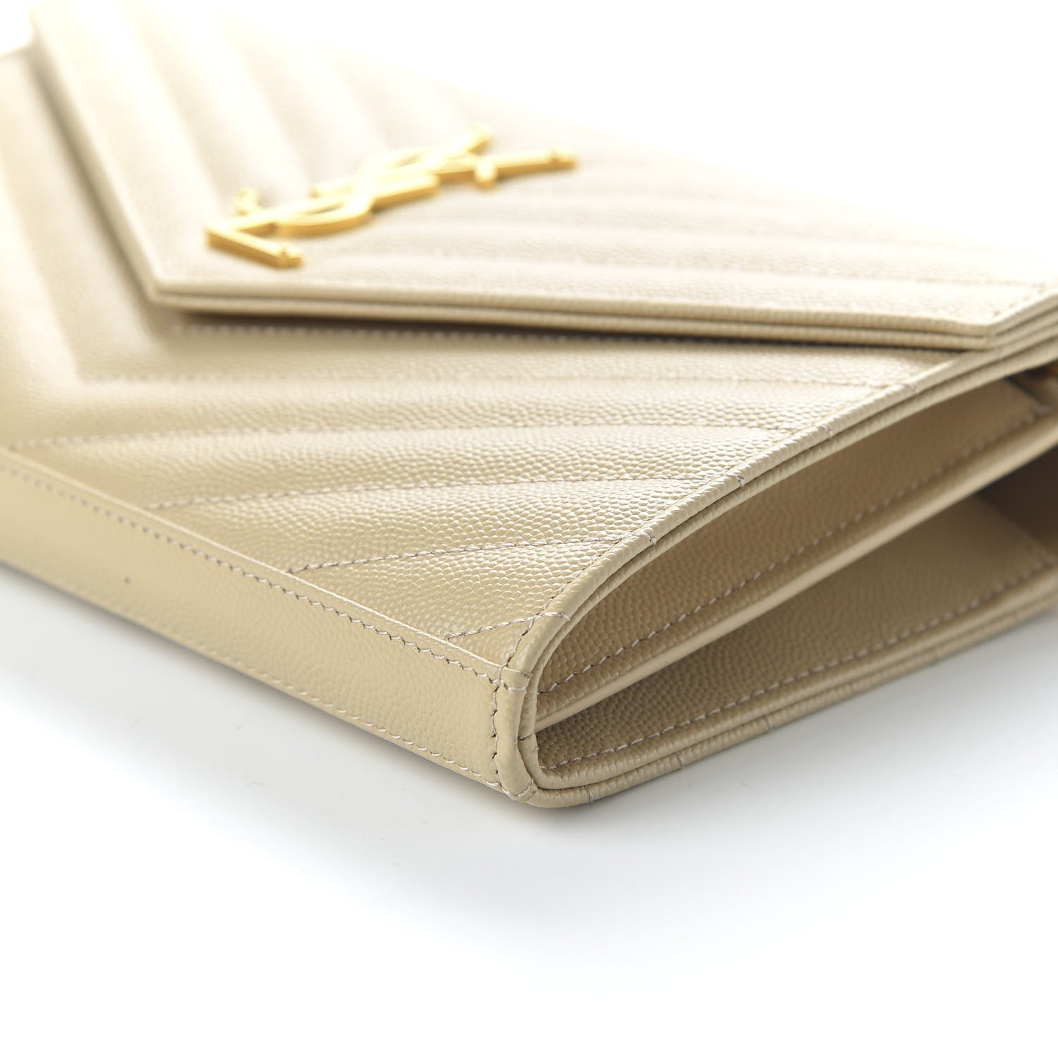 Saint Laurent Grain De Poudre Matelasse Chevron Monogram Chain Wallet Nude Powder 7 of 10