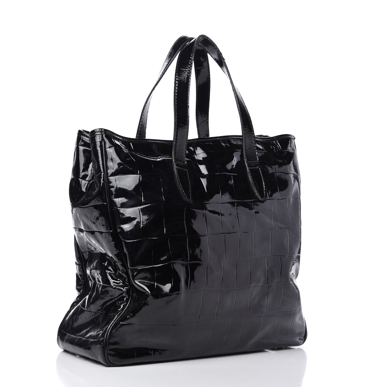 Saint Laurent Patent Crocodile Embossed Raspail Tote Black 3 of 13