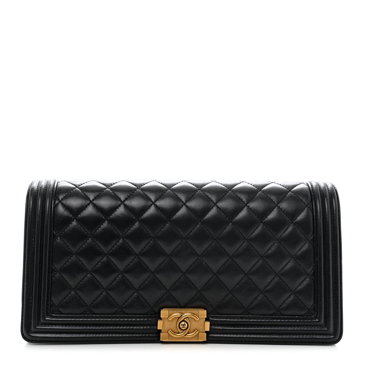 Lambskin Quilted Boy Flap Clutch Black