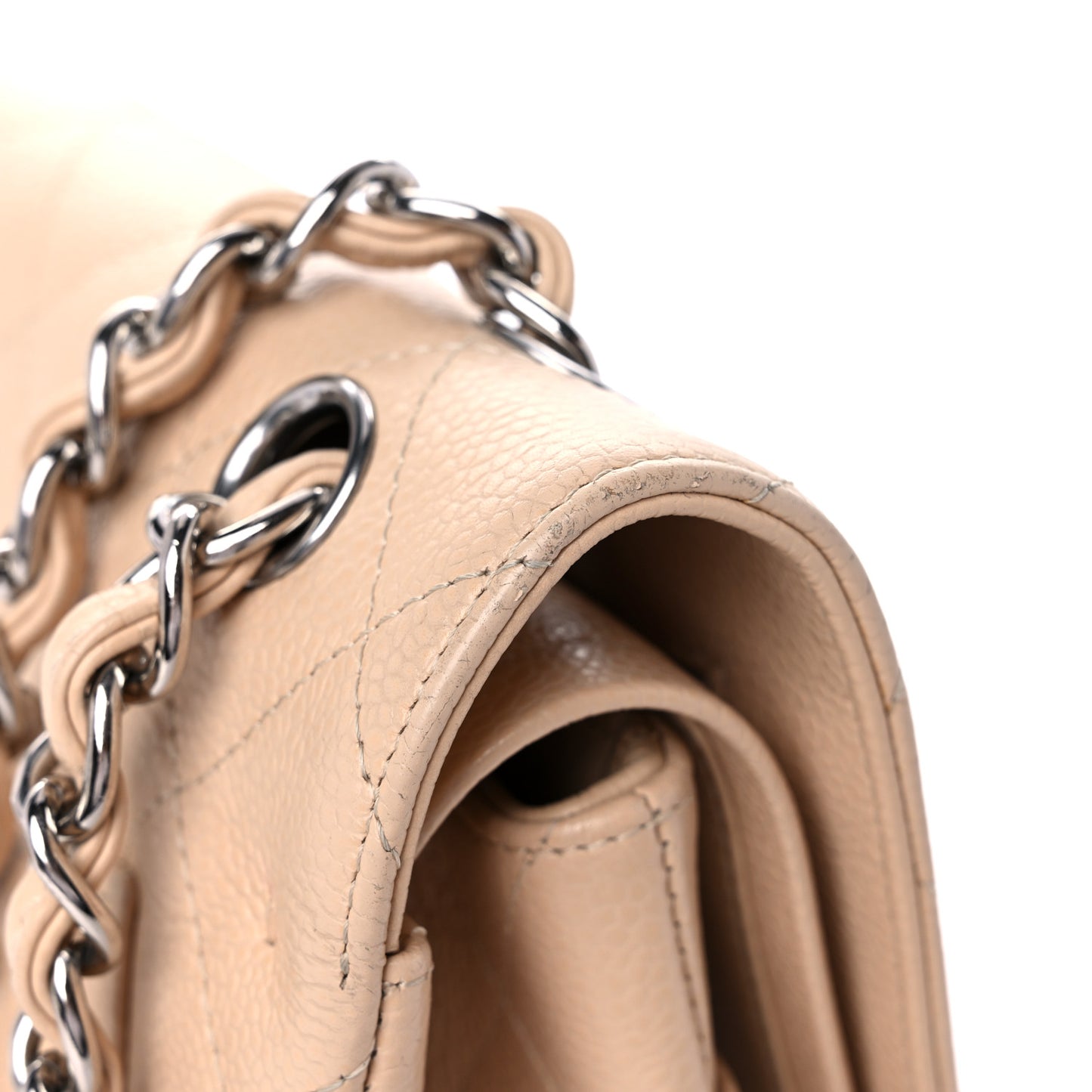 Caviar Quilted Jumbo Double Flap Beige Clair