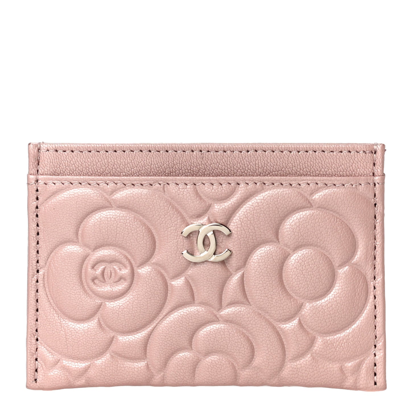 Goatskin Camellia Embossed Card Holder Light Pink