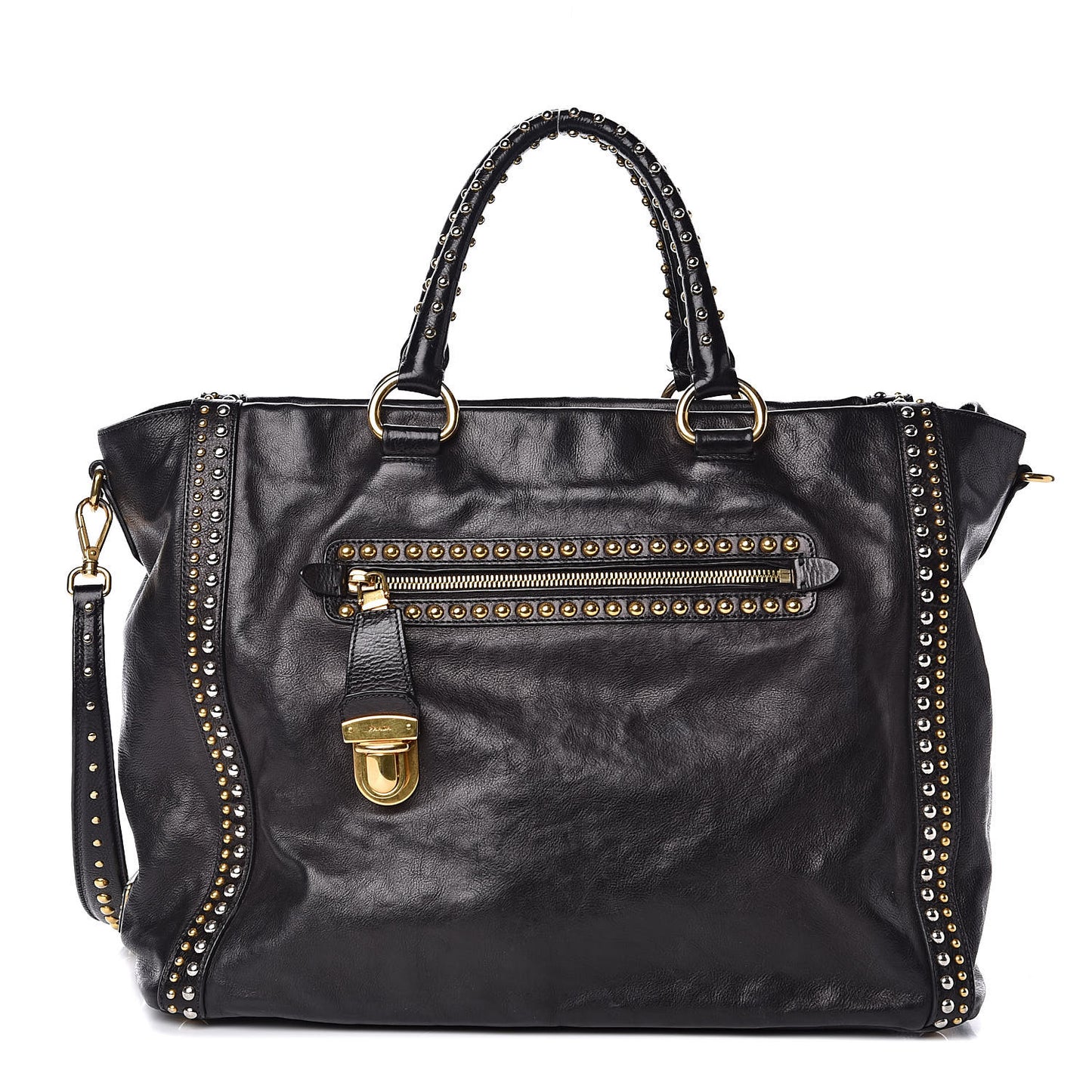 Glace Calf Studded Tote Black