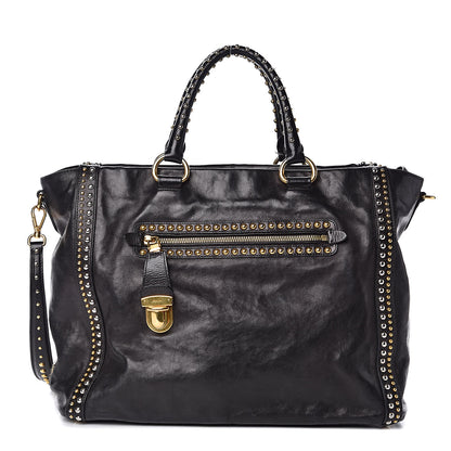 Prada Glace Calf Studded Tote Black 1 of 13
