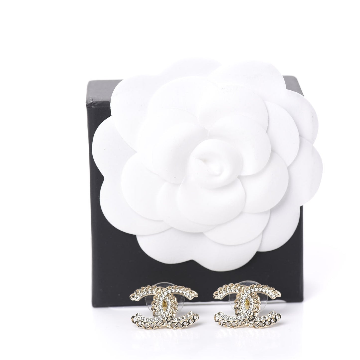 Crystal Chain CC Earrings Gold