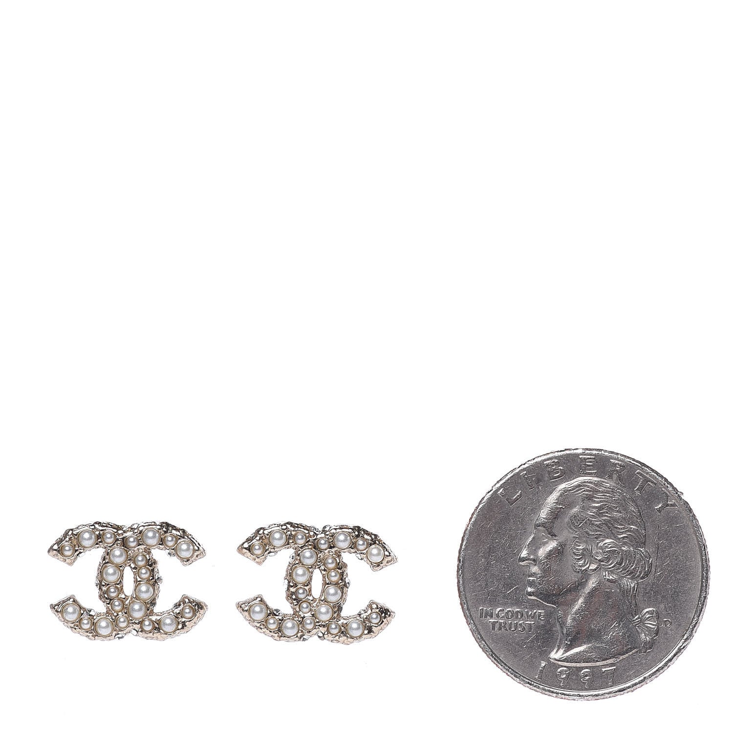 Chanel Pearl Crystal CC Earrings Light Gold 2 of 5