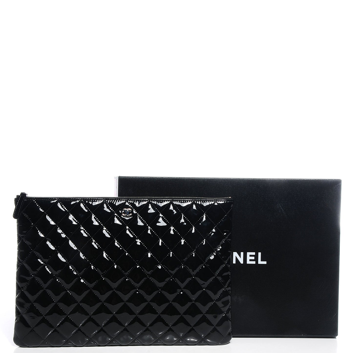 Patent Quilted Large Cosmetic Case Black