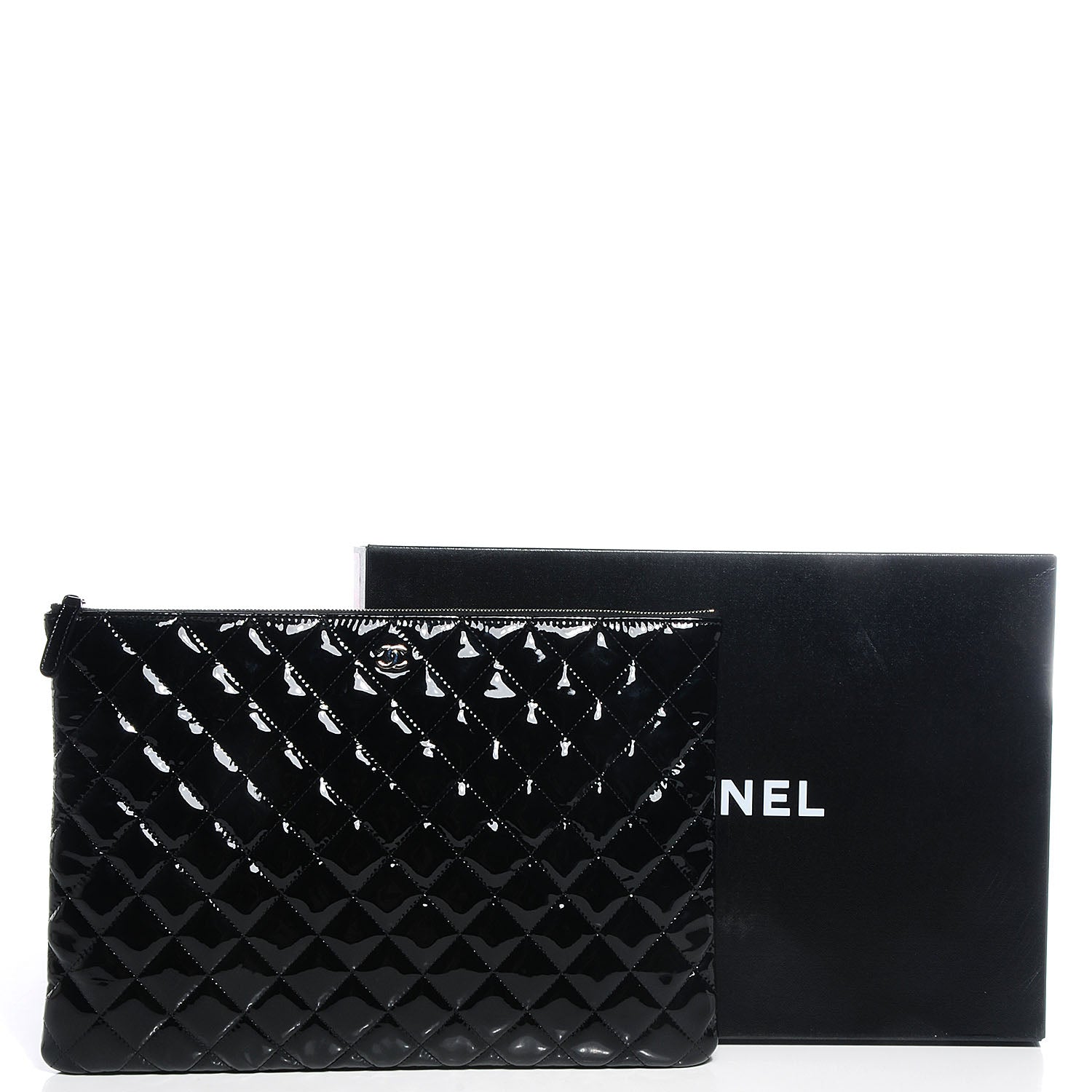 Chanel Patent Quilted Large Cosmetic Case Black 5 of 8
