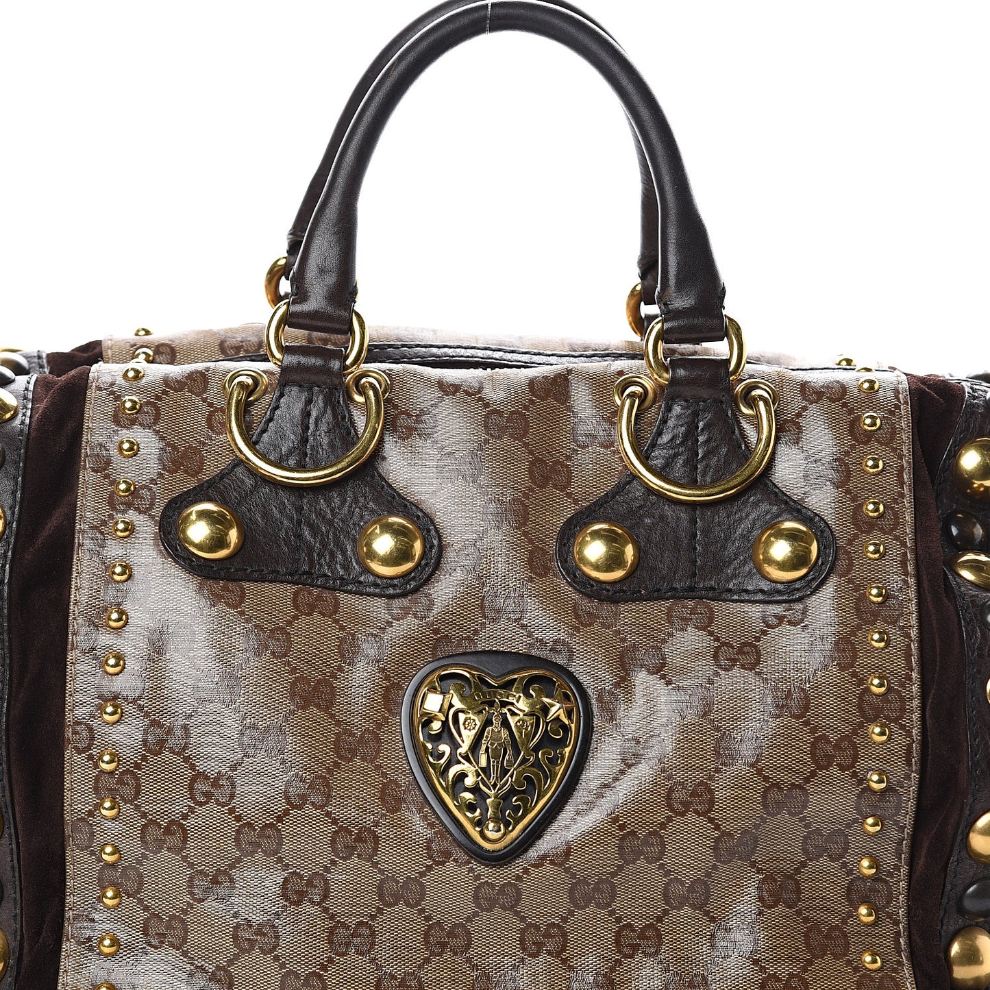 Crystal Monogram Studded Large Babouska Boston Dark Brown